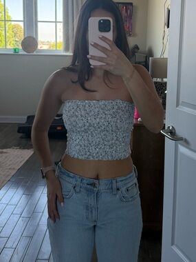 Textured Knit Tube Top in Blue and White